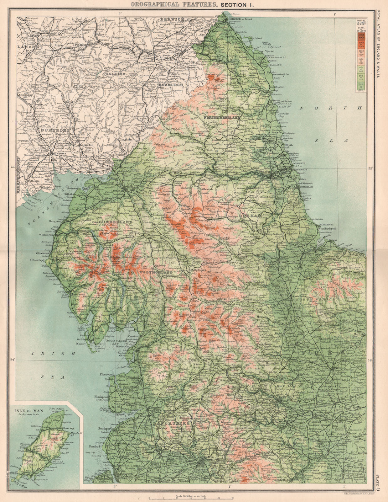 NORTHERN ENGLAND RELIEF. Lake District. North Pennines. Yorkshire Dales 1898 map